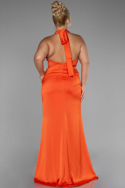 Robe de Soirée Grande Taille Longue Satin Orange ABU4110