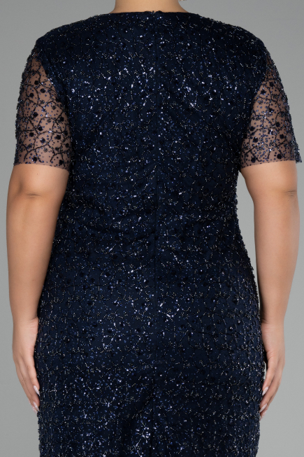 Robe de Soirée Grande Taille Midi Bleu Marine ABK2116