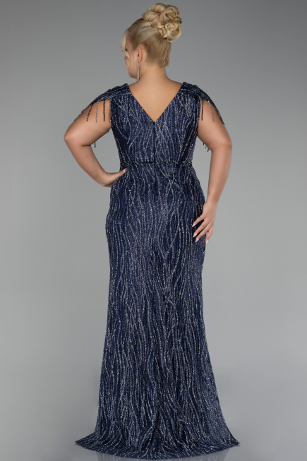 Robe De Soirée Grande Taille Longue Bleu Marine ABU4146