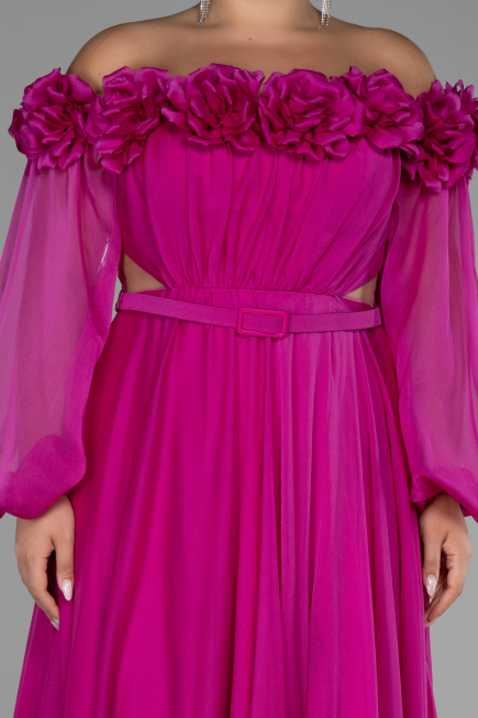 Robe de Soirée Grande Taille Longue Mousseline Fushia ABU4131
