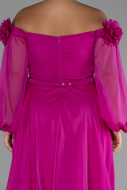 Robe de Soirée Grande Taille Longue Mousseline Fushia ABU4131