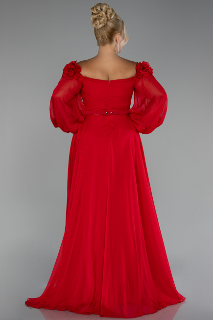 Robe de Soirée Grande Taille Longue Mousseline Rouge ABU4131