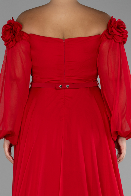Robe de Soirée Grande Taille Longue Mousseline Rouge ABU4131
