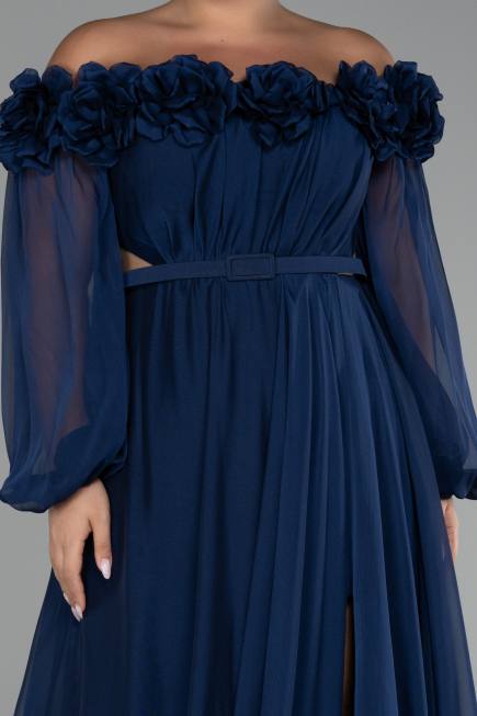 Robe de Soirée Grande Taille Longue Mousseline Bleu Marine ABU4131