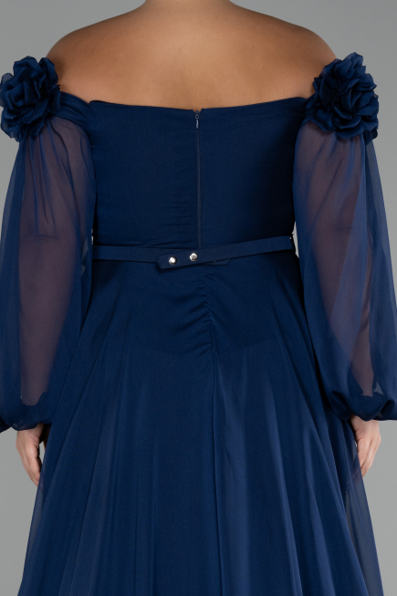 Robe de Soirée Grande Taille Longue Mousseline Bleu Marine ABU4131