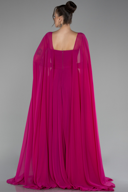 Robe de Soirée Longue Mousseline Fushia ABU4158