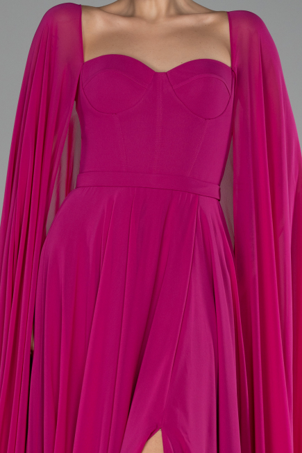 Robe de Soirée Longue Mousseline Fushia ABU4158
