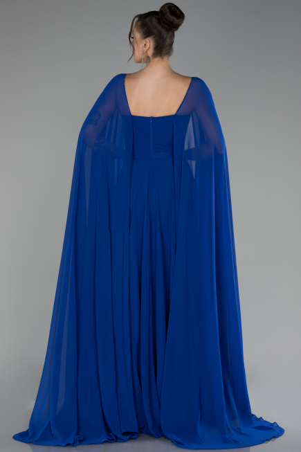 Robe de Soirée Longue Mousseline Bleu Saxe ABU4158