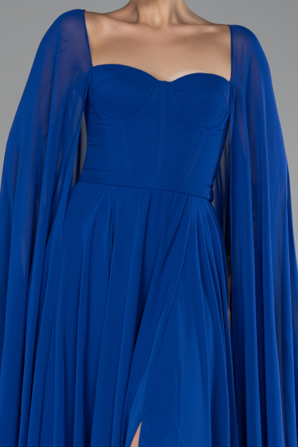 Robe de Soirée Longue Mousseline Bleu Saxe ABU4158