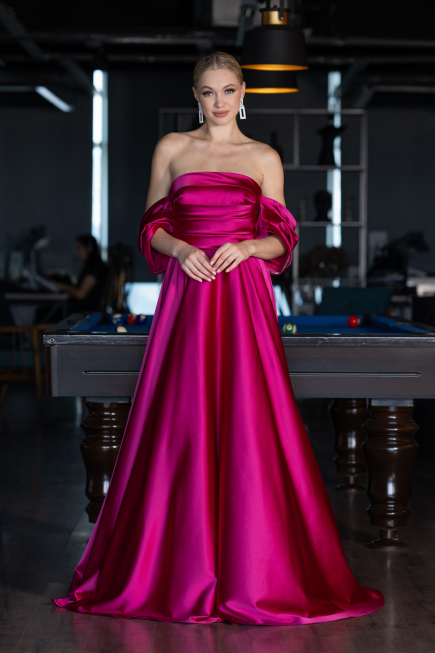 Robe de Soirée Longue Satin Fushia ABU4132