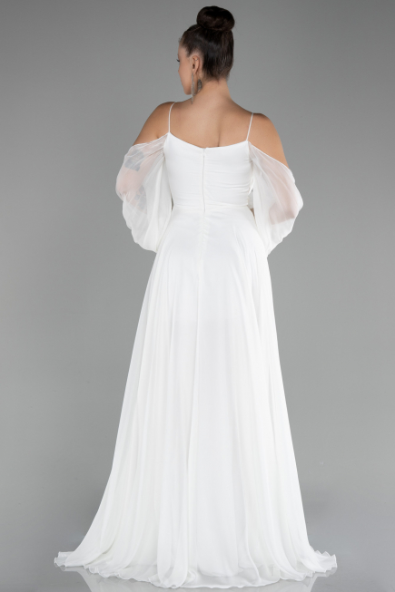 Robe de Soirée Longue Mousseline Blanc ABU4165