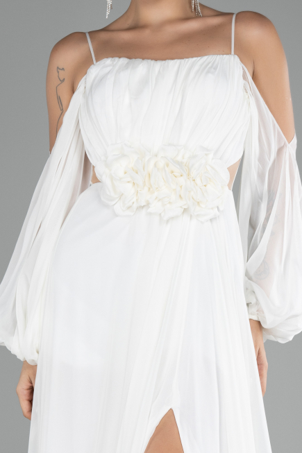 Robe de Soirée Longue Mousseline Blanc ABU4165
