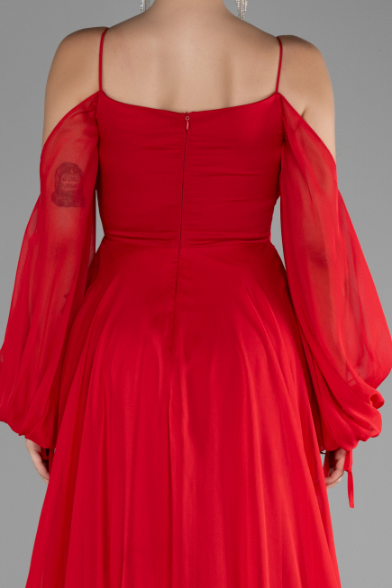 Robe de Soirée Longue Mousseline Rouge ABU4165