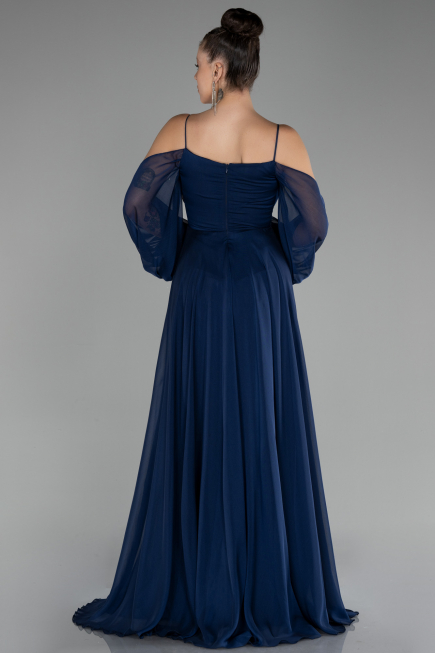 Robe de Soirée Longue Mousseline Bleu Marine ABU4165