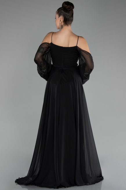 Robe de Soirée Longue Mousseline Noir ABU4165