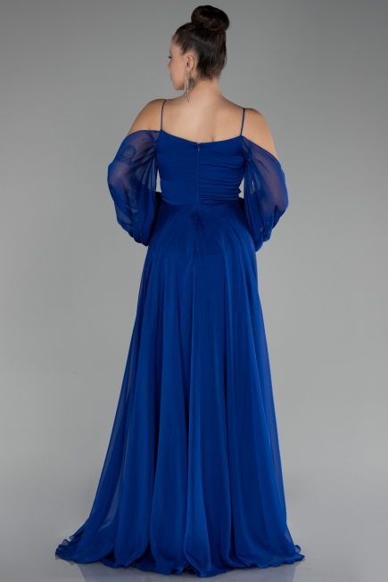 Robe de Soirée Longue Mousseline Bleu Saxe ABU4165