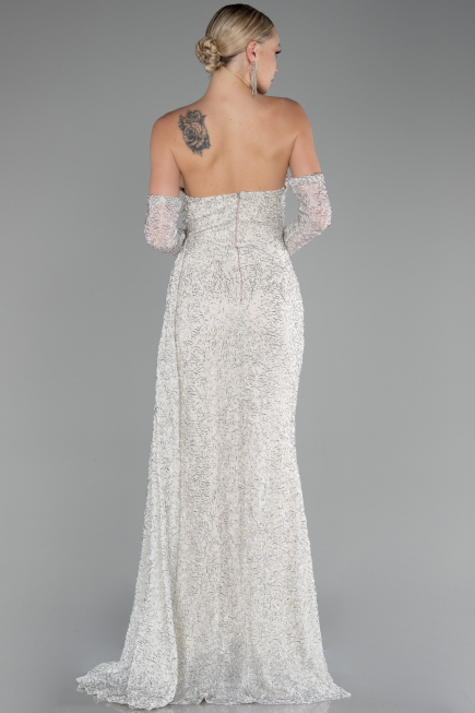 Robe de Soirée Longue Perlé Beige ABU4163