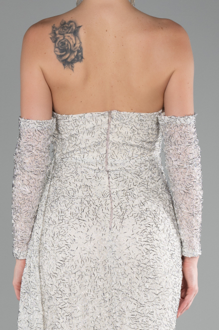 Robe de Soirée Longue Perlé Beige ABU4163