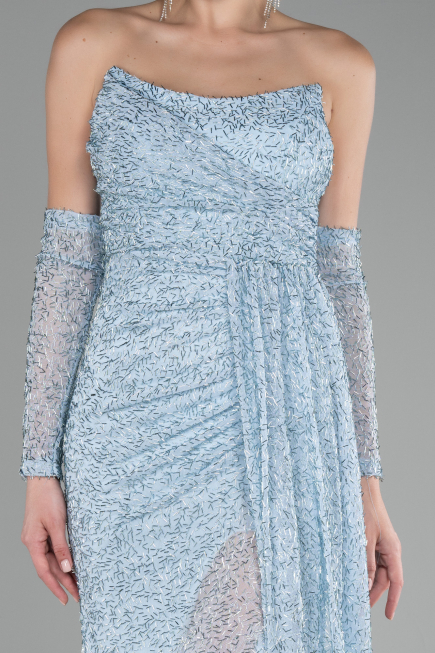 Robe de Soirée Longue Perlé Bleu clair ABU4163