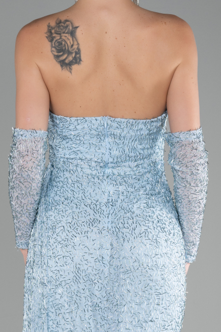 Robe de Soirée Longue Perlé Bleu clair ABU4163