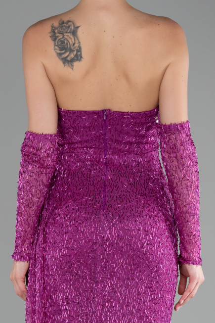 Robe de Soirée Longue Perlé Fushia ABU4163