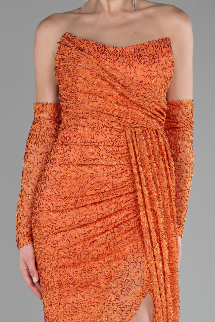 Robe de Soirée Longue Perlé Orange ABU4163