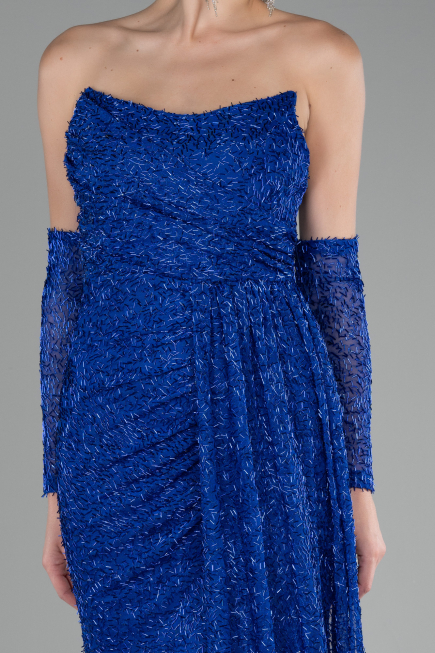 Robe de Soirée Longue Perlé Bleu Saxe ABU4163
