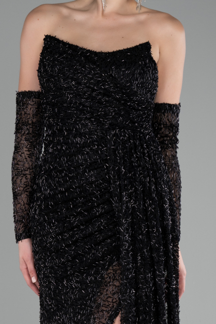 Robe de Soirée Longue Perlé Noir ABU4163