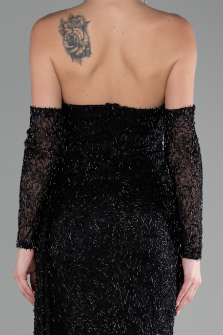 Robe de Soirée Longue Perlé Noir ABU4163