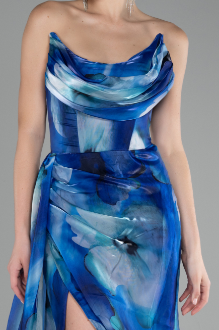 Robe de Soirée Longue Bleu Saxe ABU4169