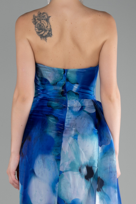 Robe de Soirée Longue Bleu Saxe ABU4169