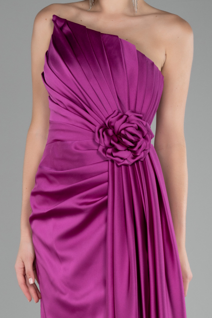 Robe de Soirée Longue Satin Fushia ABU4174