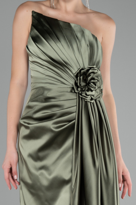 Robe de Soirée Longue Satin Kaki ABU4174