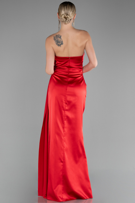 Robe de Soirée Longue Satin Rouge ABU4174