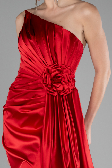 Robe de Soirée Longue Satin Rouge ABU4174