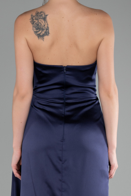 Robe de Soirée Longue Satin Bleu Marine ABU4174