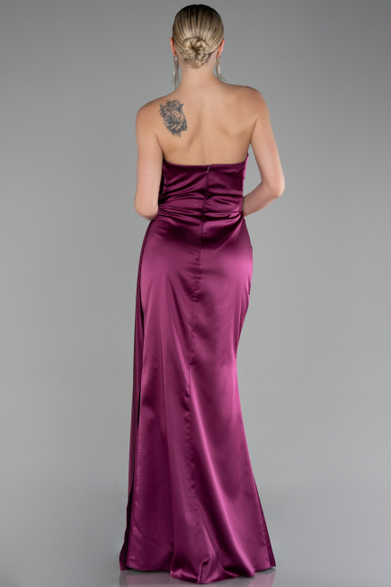 Robe de Soirée Longue Satin Prune ABU4174