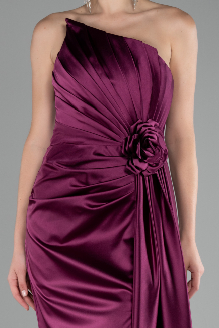 Robe de Soirée Longue Satin Prune ABU4174