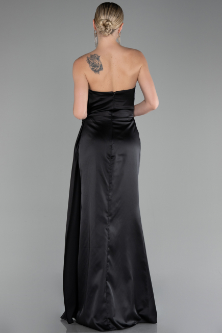 Robe de Soirée Longue Satin Noir ABU4174