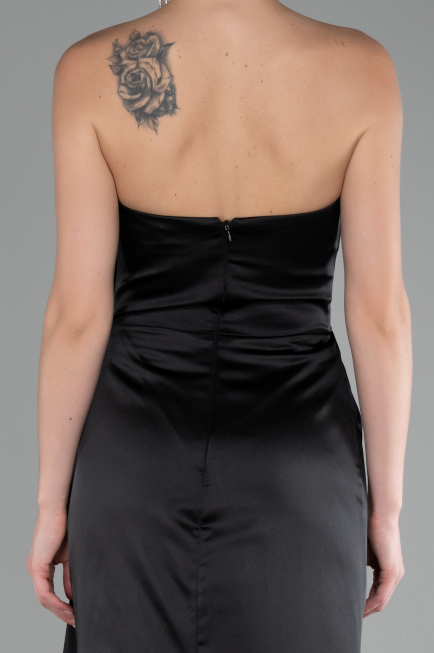 Robe de Soirée Longue Satin Noir ABU4174