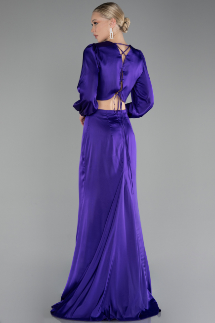 Robe de Soirée Longue Satin Violet ABU4177