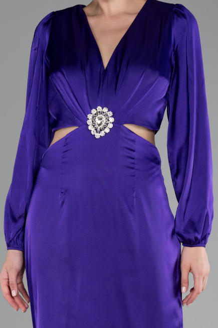 Robe de Soirée Longue Satin Violet ABU4177