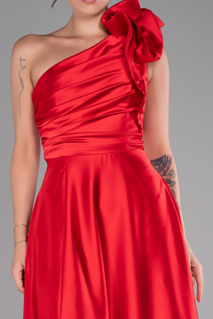 Robe de Soirée Longue Satin Rouge ABU4189