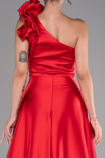 Robe de Soirée Longue Satin Rouge ABU4189