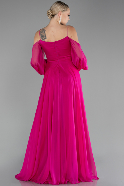 Robe de Soirée Longue Mousseline Fushia ABU4165