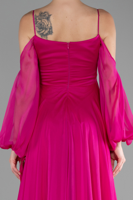 Robe de Soirée Longue Mousseline Fushia ABU4165
