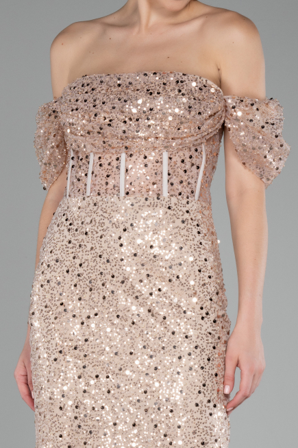 Robe de Cérémonie Midi Squameuse Beige ABK2130