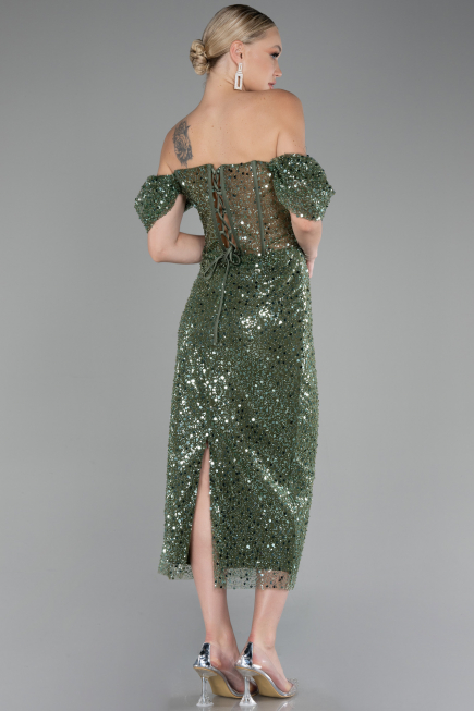 Robe de Cérémonie Midi Squameuse Kaki ABK2130