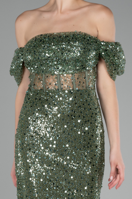 Robe de Cérémonie Midi Squameuse Kaki ABK2130