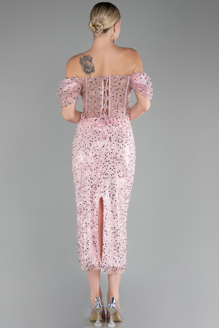 Robe de Cérémonie Midi Squameuse Poudre ABK2130